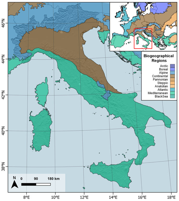 Distribuzione delle regioni biogeografiche in Italia. regioni_biogeografiche.png