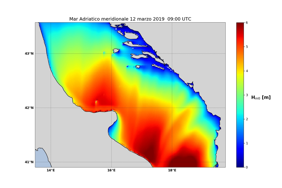 altezza significativa in metri previsione MCWAF ISPRA  MAR ADRIATICO MERIDIONALE valida per il 12 marzo ore 09