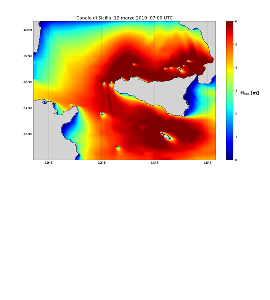 altezza significativa in metri previsione MCWAF ISPRA  REGIONALE SICILIA valida per il 12 marzo ore 07