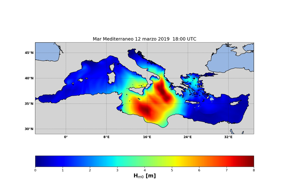 altezza significativa in metri previsione MCWAF ISPRA valida per il 12  marzo ore 18