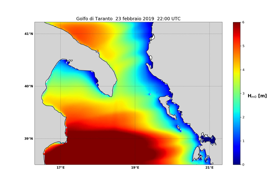 altezza significativa in metri previsione MCWAF ISPRA  REGIONALE GOLFO DI TARANTO-CANALE D’OTRANTO valida per il 23 febbraio ore 22