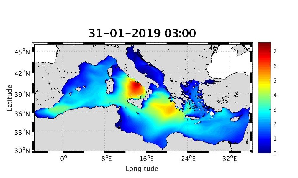 31/01/2019 ore 04 - previsione altezza significativa (Hm0) – fonte:MCWAF ISPRA
