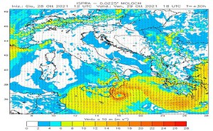 Previsione di forte ciclone medicane sulle coste della Sicilia Orientale e Calabria ionica