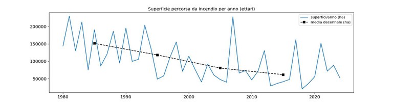 Figura 1: Serie storica nazionale del Comando Carabinieri per la Tutela Forestale dal 1980 al 2024 relativa alle superfici bruciate in ettari cufaa_ba_2024.jpg