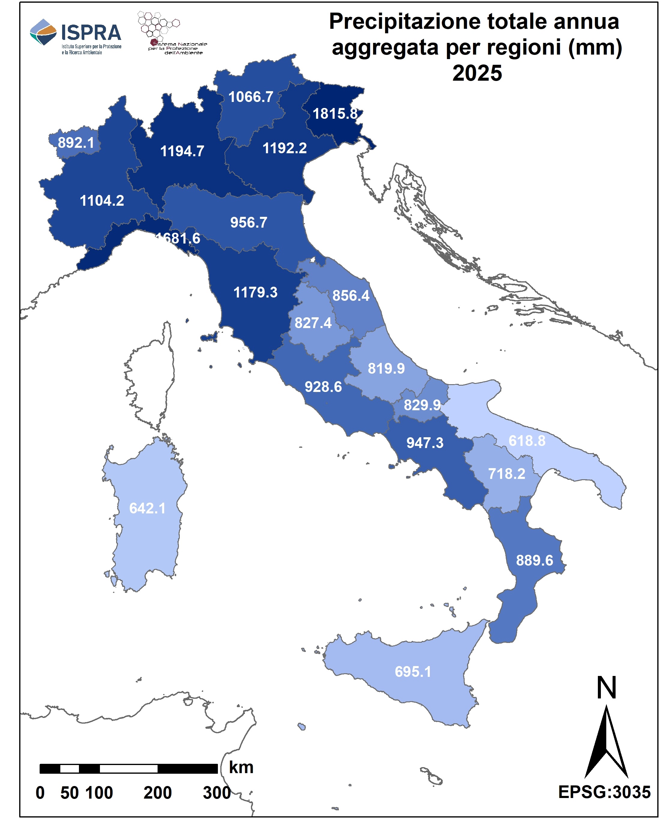 Distribuzione spaziale precipitazione 
                              annua a scala regionale