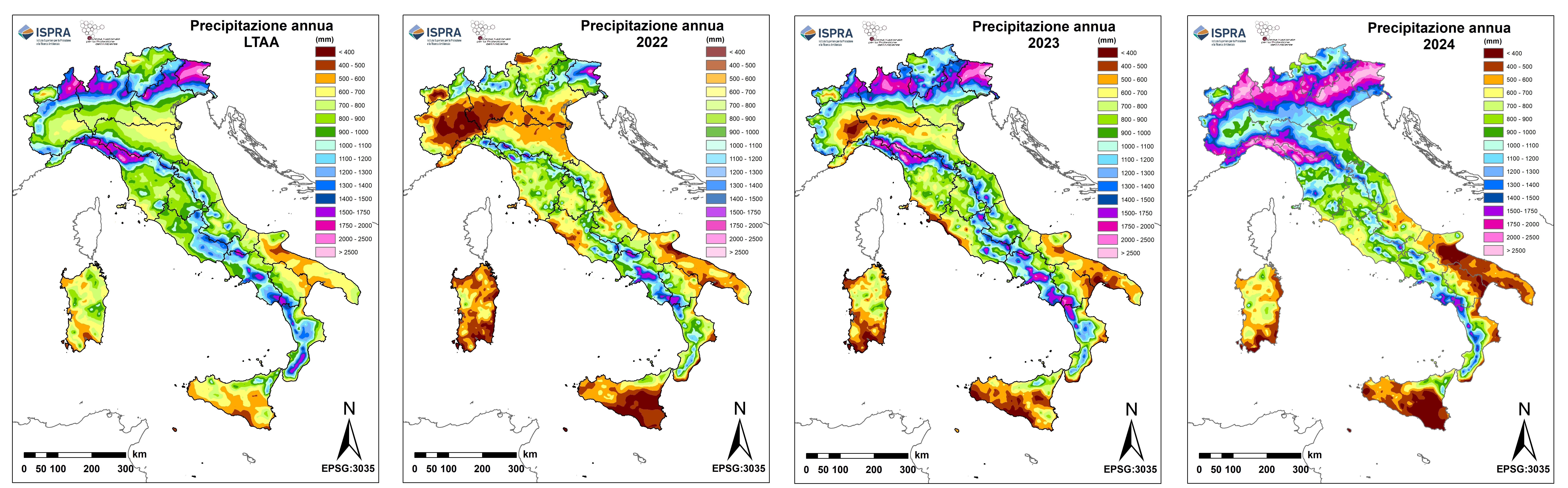 LTAA Total Precipitation vs 2022, 2023 e 2024